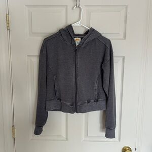 C&C California M Zip Hoodie Waffle Knit Cotton Grey cropped